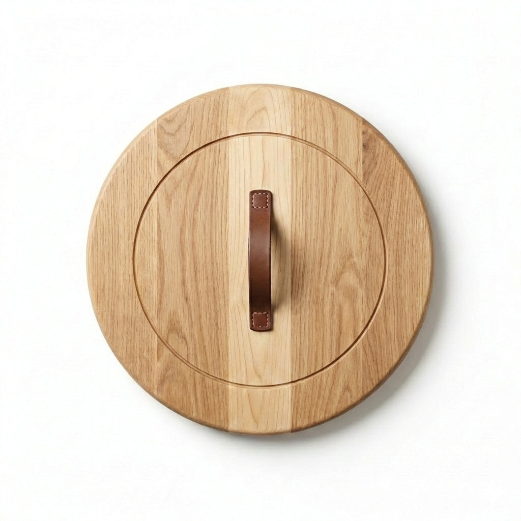 Artisanal Wood Panel with Central Leather Handle