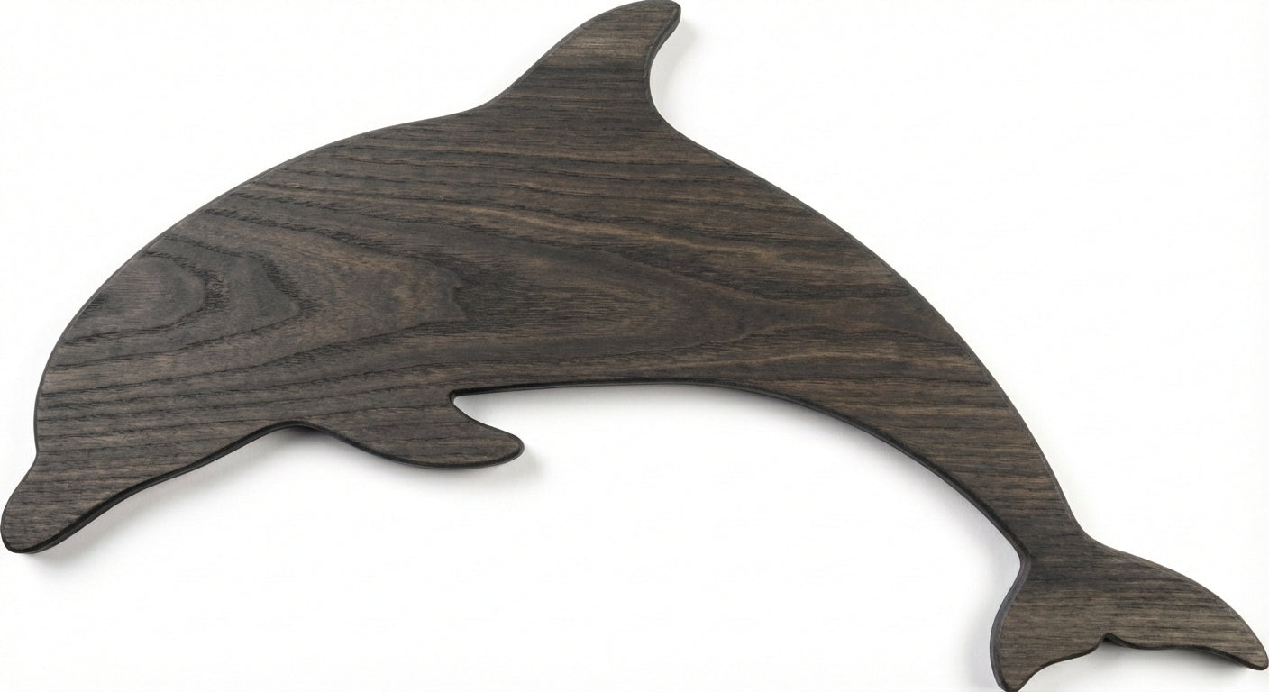 Ocean's Embrace: Carved Dolphin Wood Wall Art - Freeform (Charcoal)