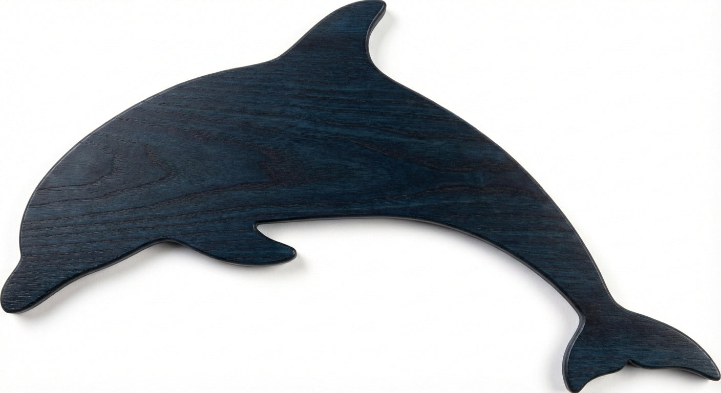 Ocean's Embrace: Carved Dolphin Wood Wall Art - Freeform (Midnight Sky)