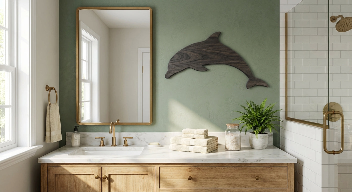 Ocean's Embrace: Carved Dolphin Wood Wall Art
