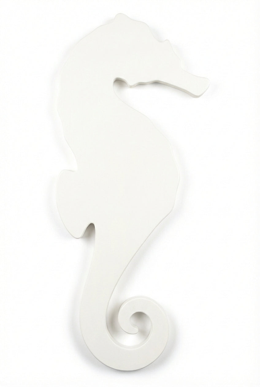 Emerald Seahorse: Carved Wood Wall Art Panel - Freeform (Cotton White)