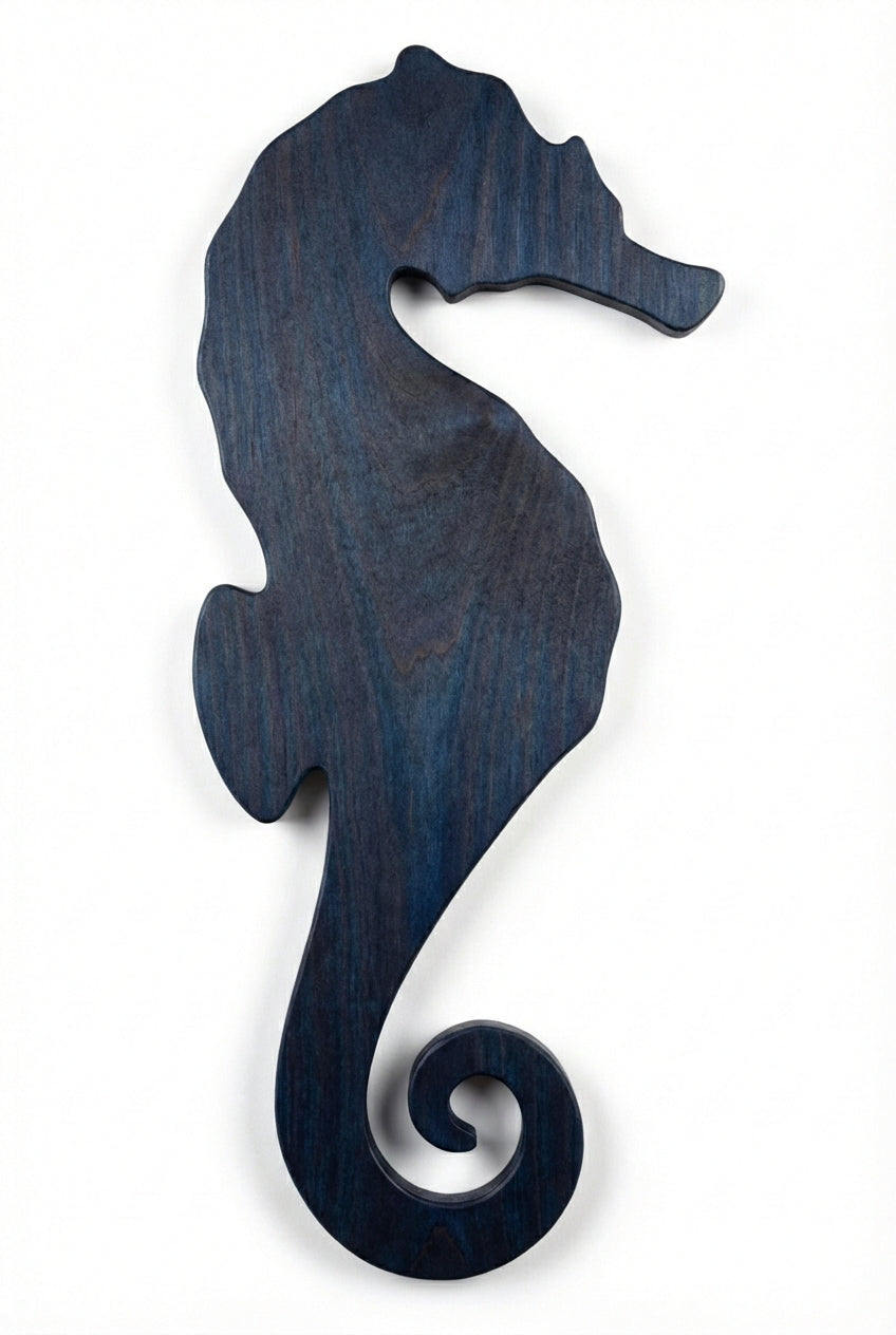 Emerald Seahorse: Carved Wood Wall Art Panel - Freeform (Midnight Sky)