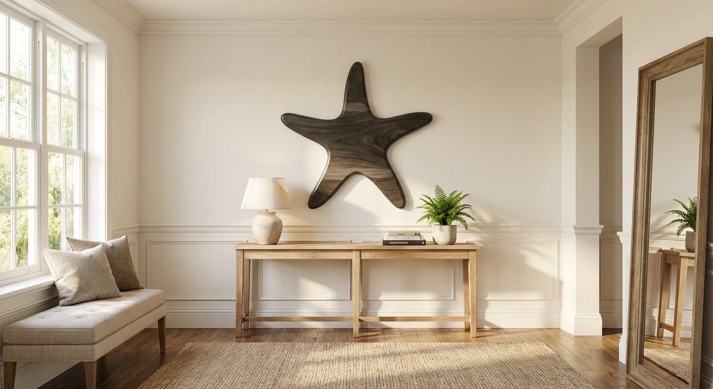 Ocean Tide Starfish Carved Wood Wall Art - Freeform in Entryway (Charcoal)
