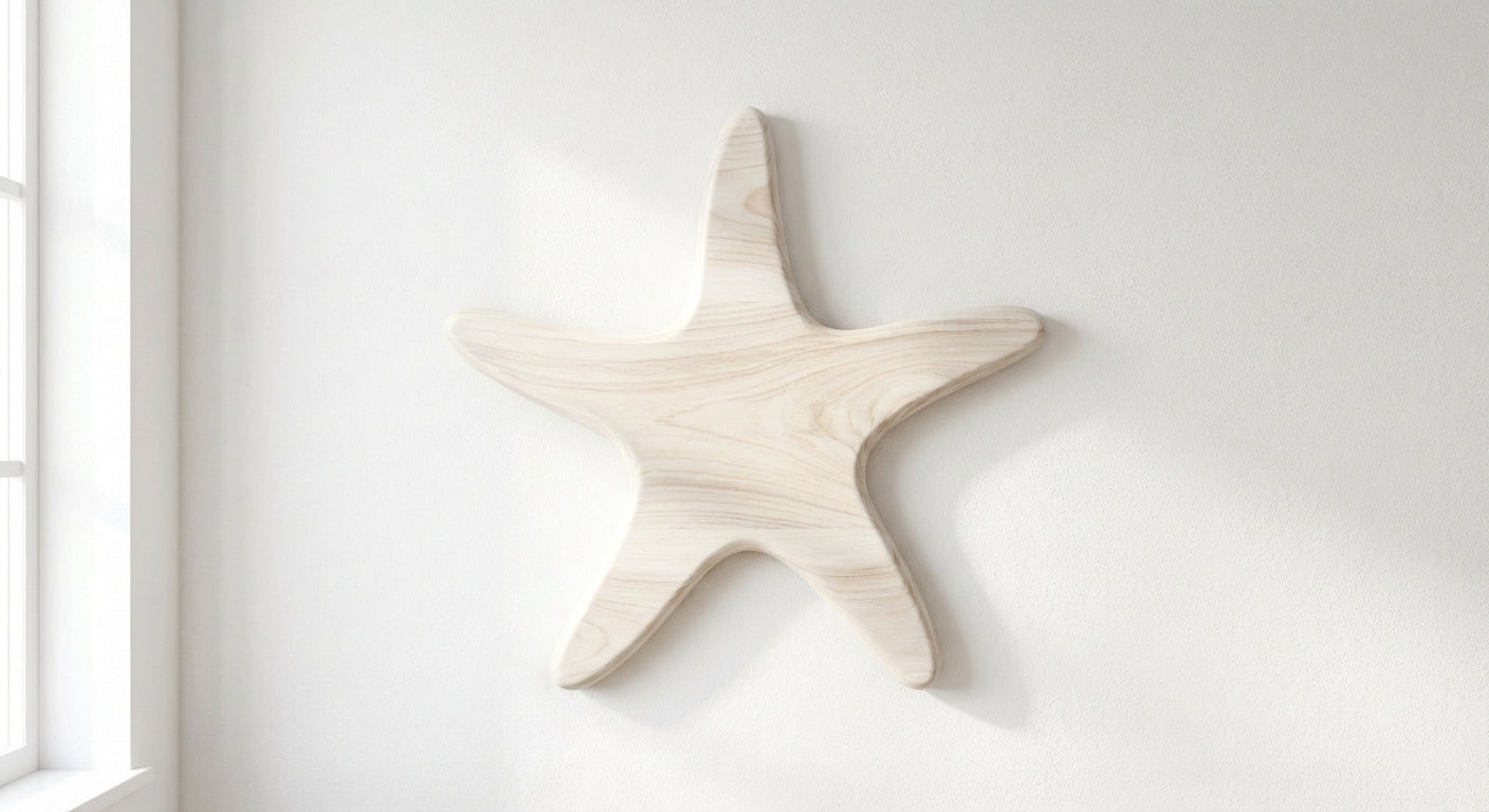 Ocean Tide Starfish Carved Wood Wall Art - Freeform (Cotton White)