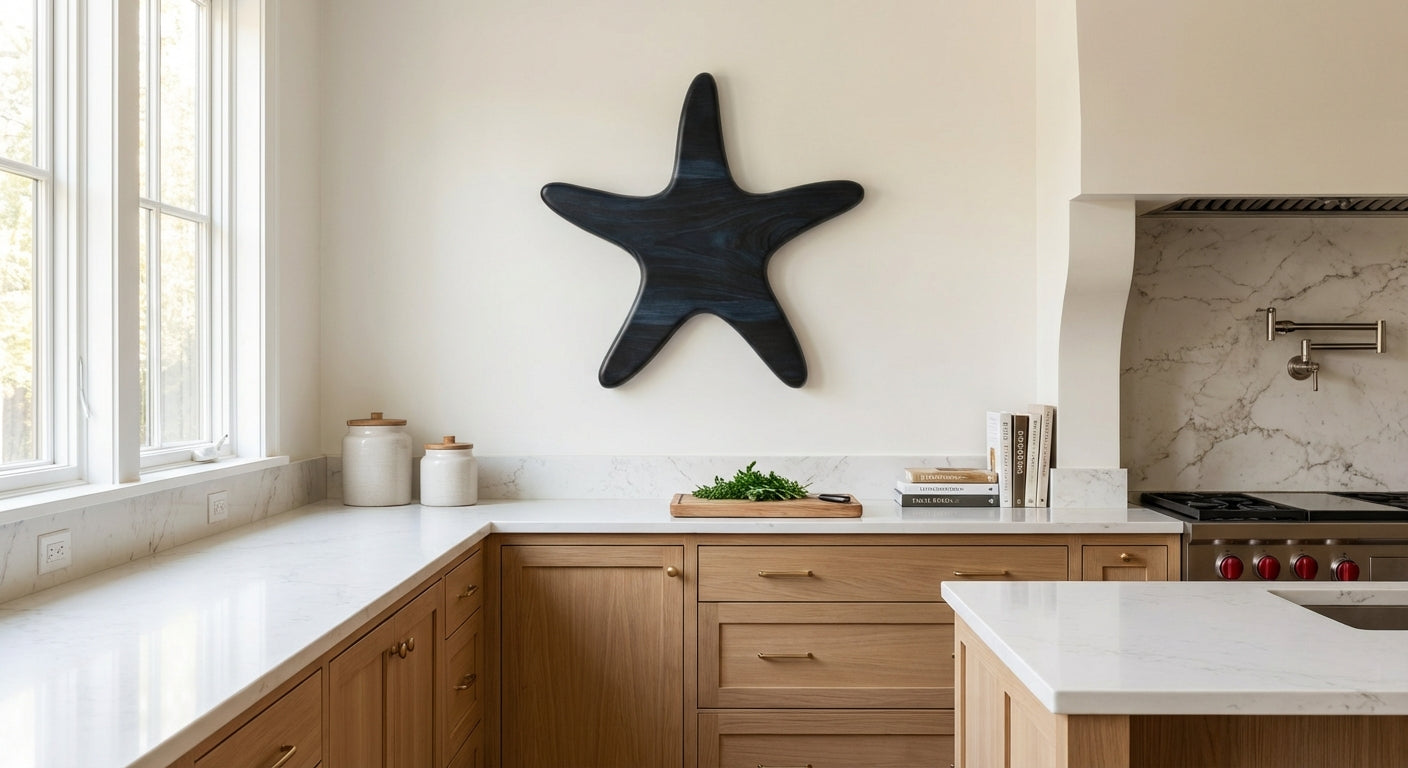 Ocean Tide Starfish Carved Wood Wall Art - Freeform in Kitchen (Midnight Sky)