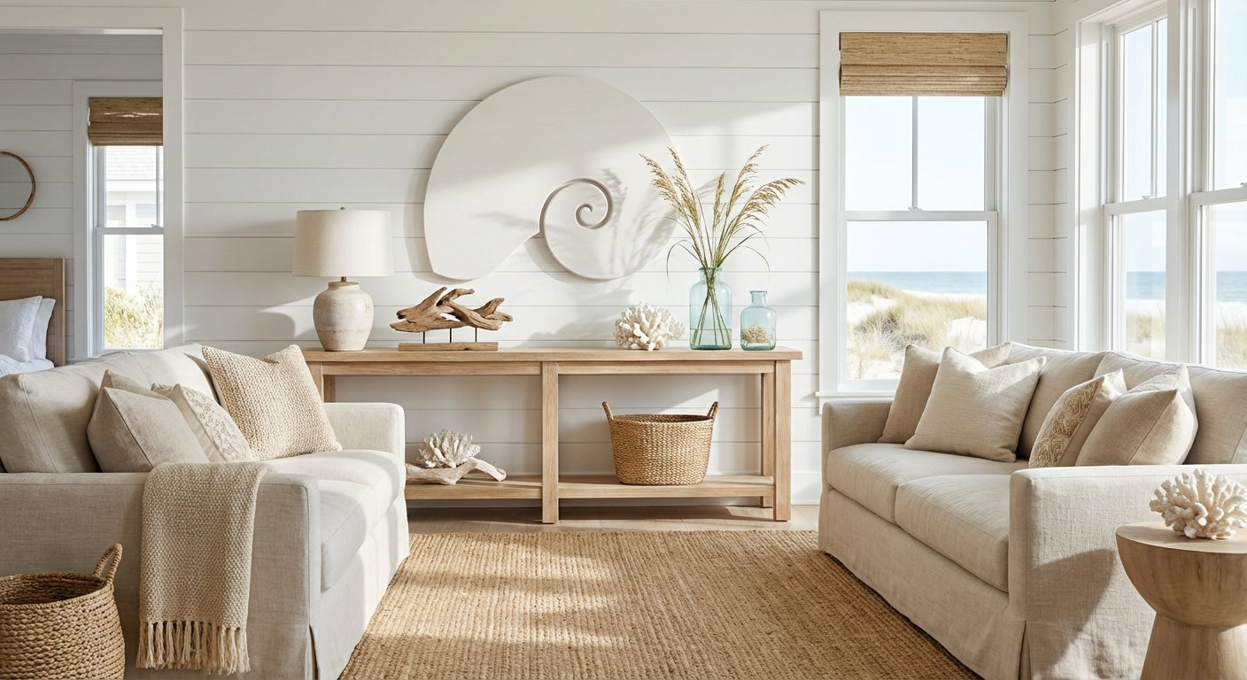 Nautilus Carved Wood Wall Art Panel - Freeform in Beach House (Cotton White)