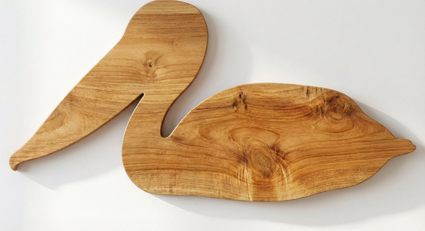 Pelican Flight Carved Wood Wall Art Panel - Freeform (Natural)
