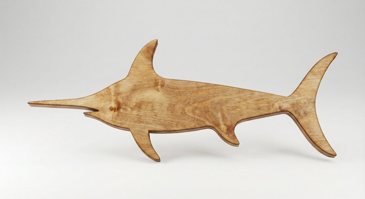 Abstract Swordfish Wood Wall Art - Freeform (Natural)