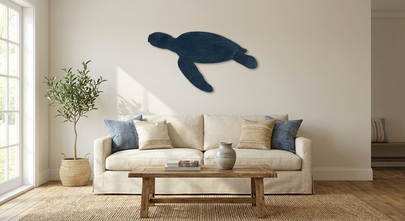 Coastal Turtle Carved Wood Wall Art