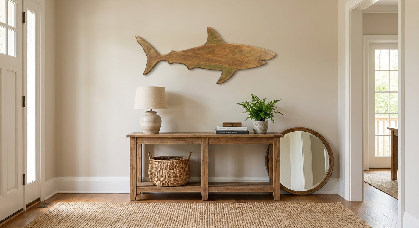 Ocean Predator Wood Wall Art - Freeform in Entryway (Fern)