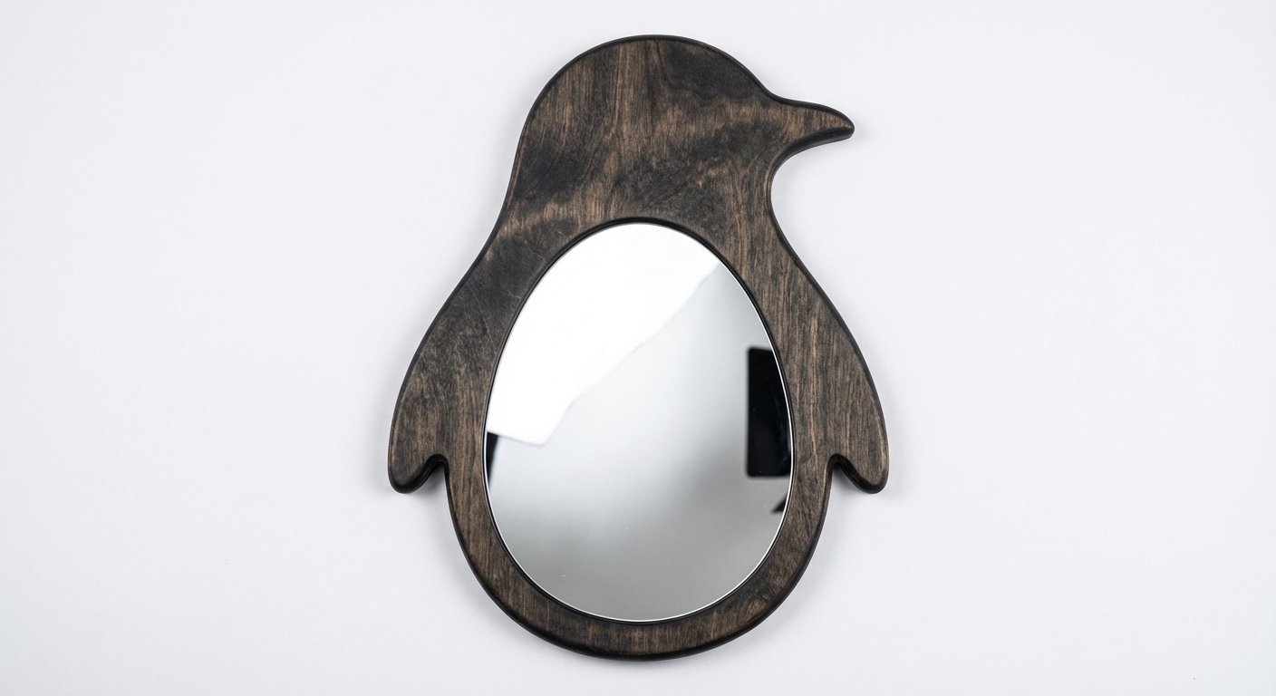 Penguin Profile Wooden Mirror Wall Art - Freeform (Charcoal)