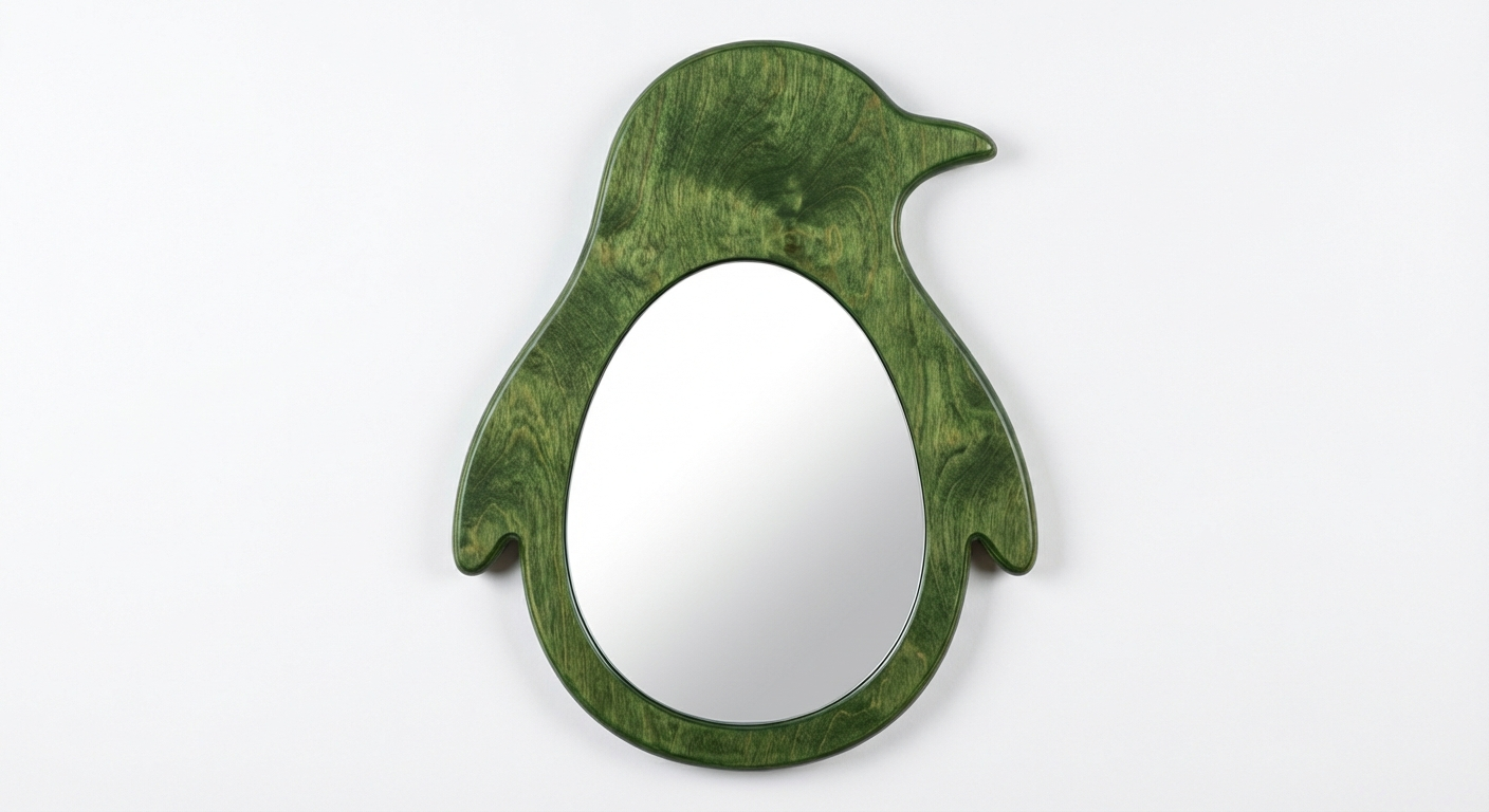 Penguin Profile Wooden Mirror Wall Art - Freeform (Fern)