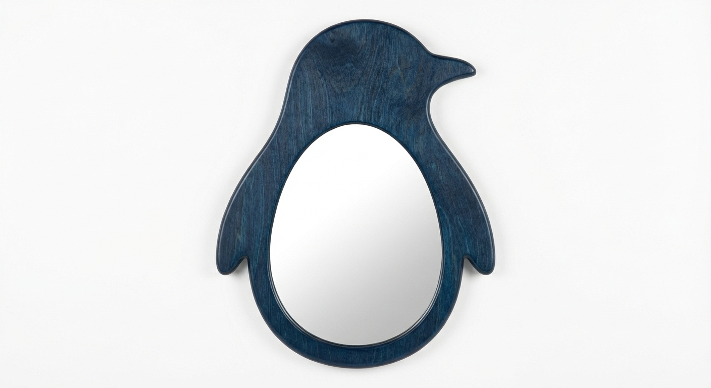 Penguin Profile Wooden Mirror Wall Art - Freeform (Midnight Sky)