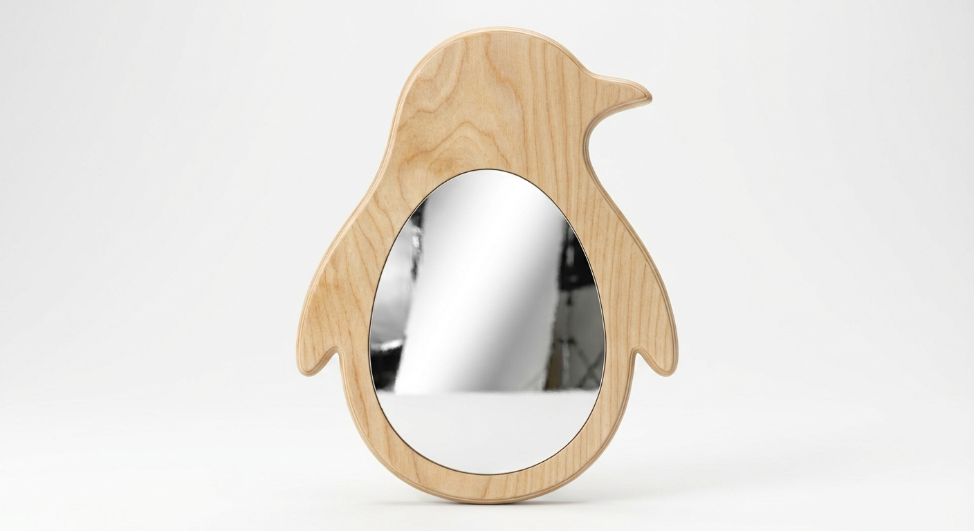 Penguin Profile Wooden Mirror Wall Art