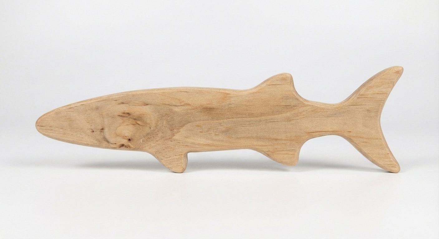 Coastal Shark Carved Wood Wall Art - Freeform (Natural)