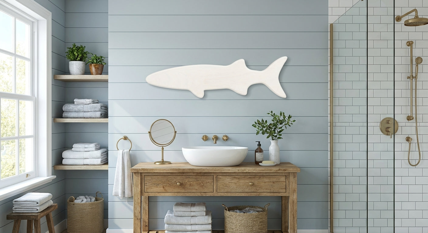 Coastal Shark Carved Wood Wall Art