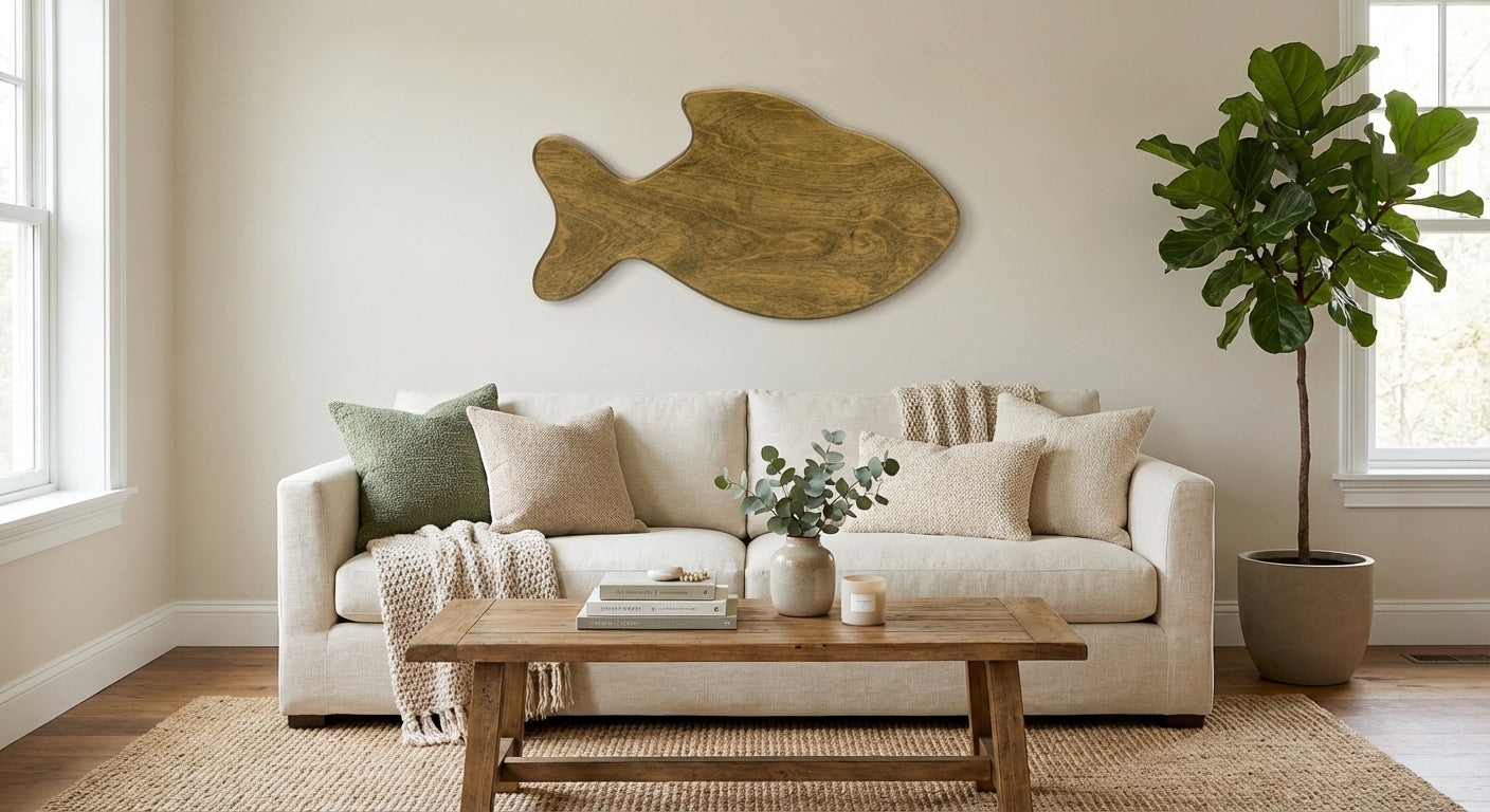 Oceanic Drift Wood Wall Art Panel - Freeform in Living Room (Fern)