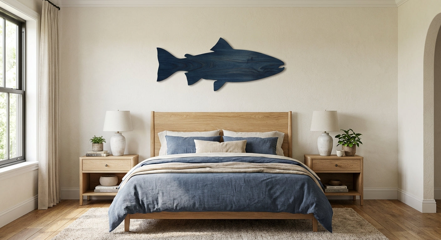 Oceanic Drift Wood Wall Art Panel - Freeform in Bedroom (Midnight Sky)