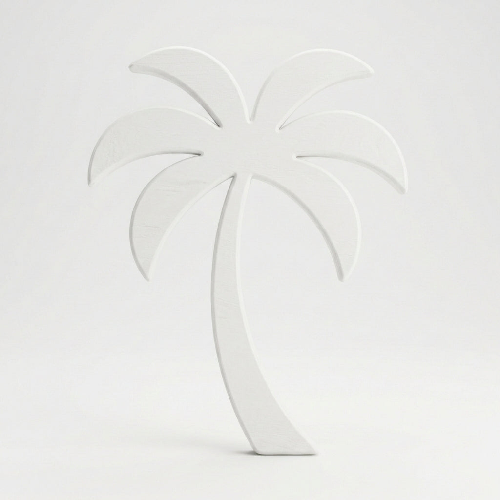 Palm Tree Carved Wood Wall Art Panel - Freeform (Cotton White)
