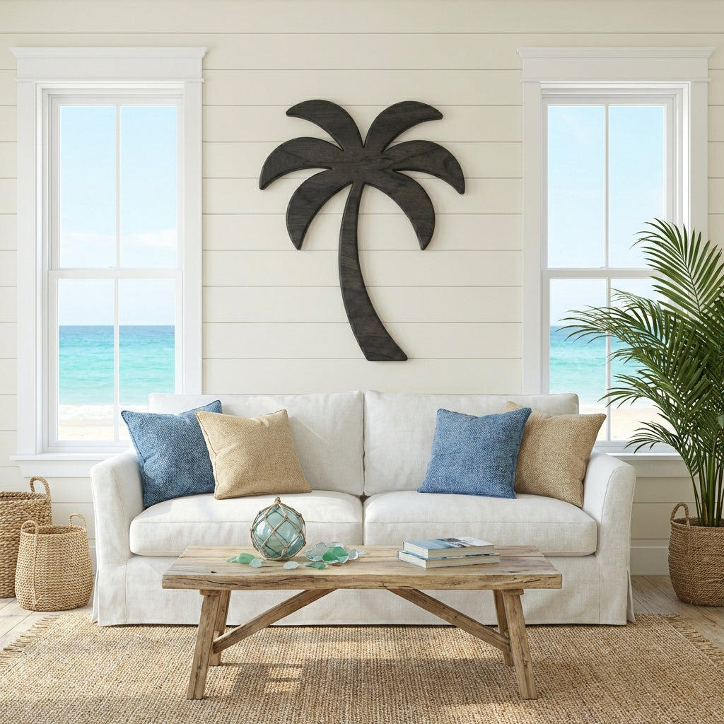 Palm Tree Carved Wood Wall Art Panel