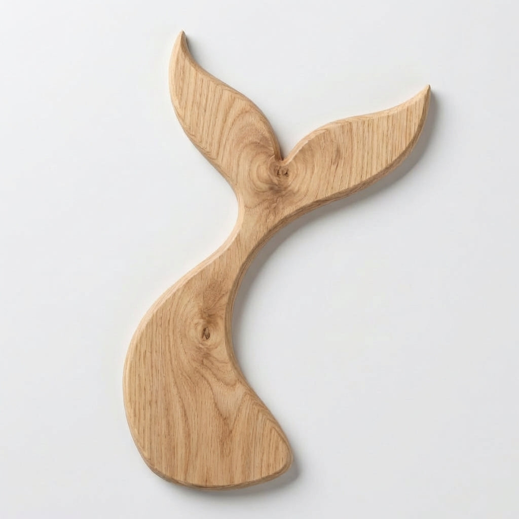 Mermaid Tail Carved Wood Wall Art Panel - Freeform (Natural)