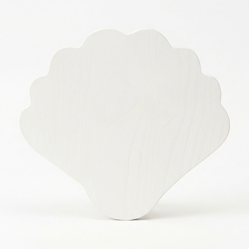 Scallop Shell Wood Wall Art Carved Wood Wall Art Panel - Freeform (Cotton White)