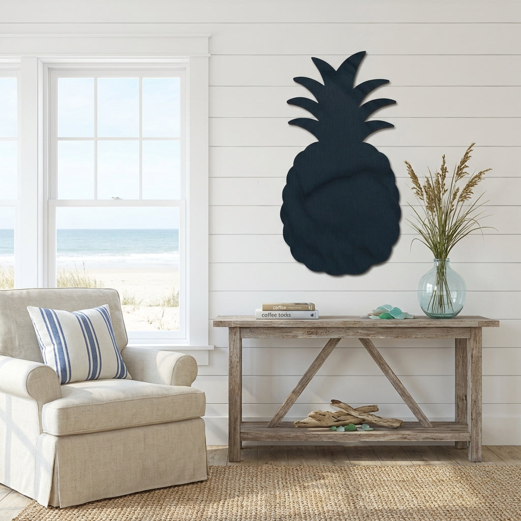 Pineapple Wood Wall Art Carved Wood Wall Art Panel - Freeform in Beach House (Midnight Sky)