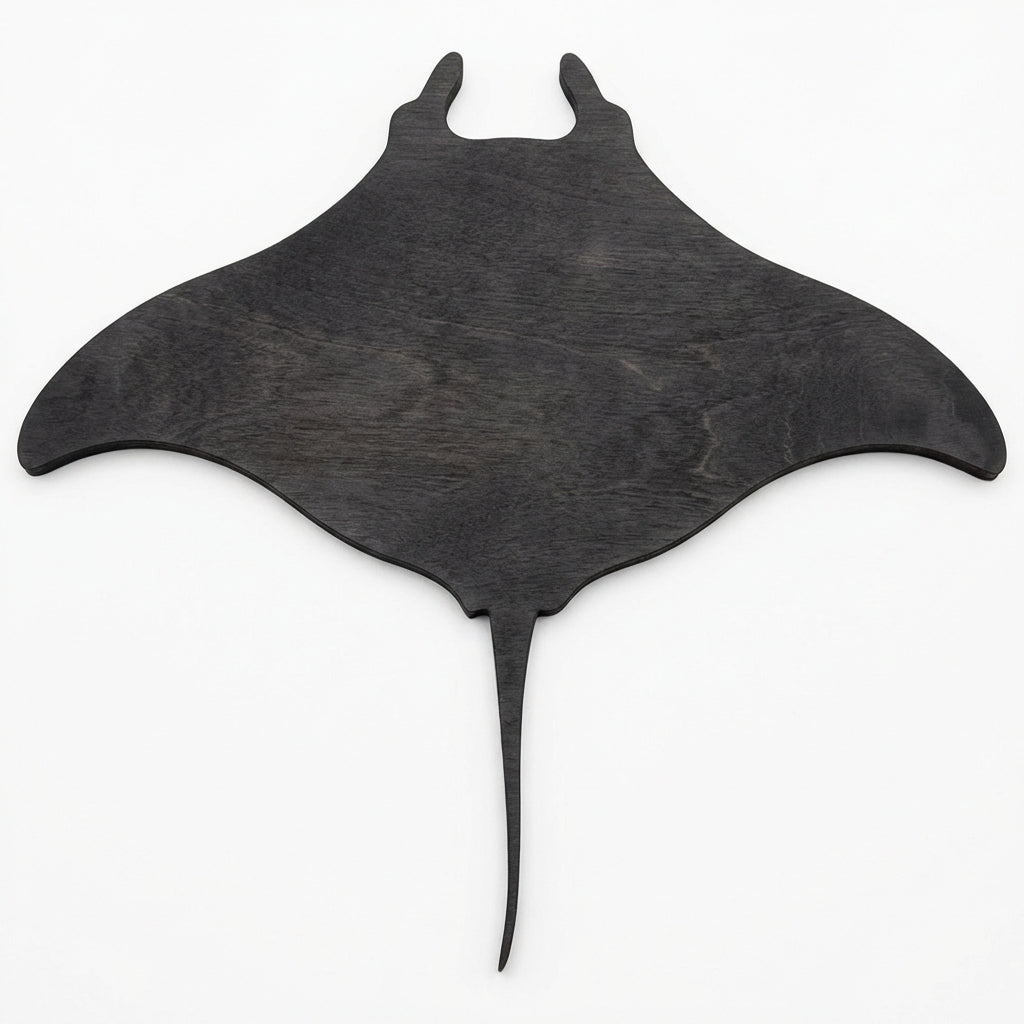 Manta Ray Wood Wall Art Carved Wood Wall Art Panel - Freeform (Charcoal)