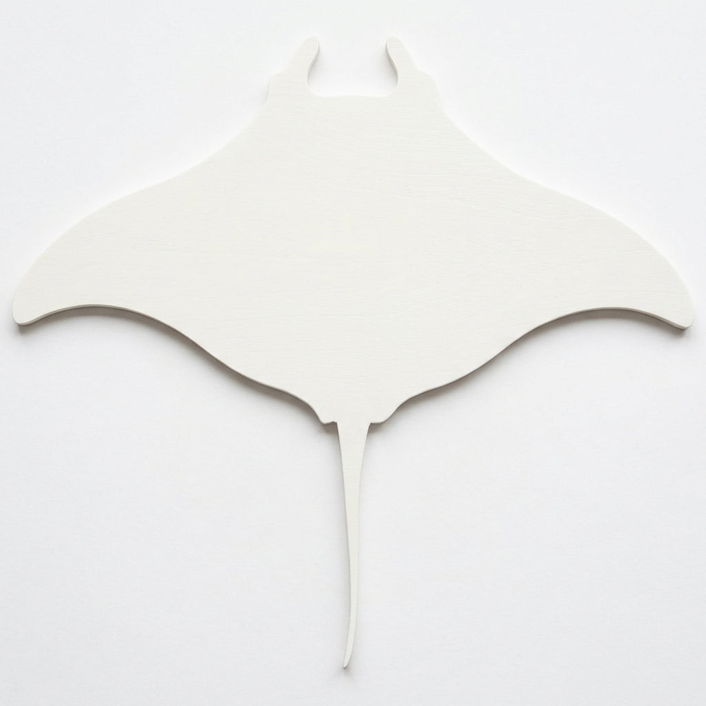Manta Ray Wood Wall Art Carved Wood Wall Art Panel - Freeform (Cotton White)