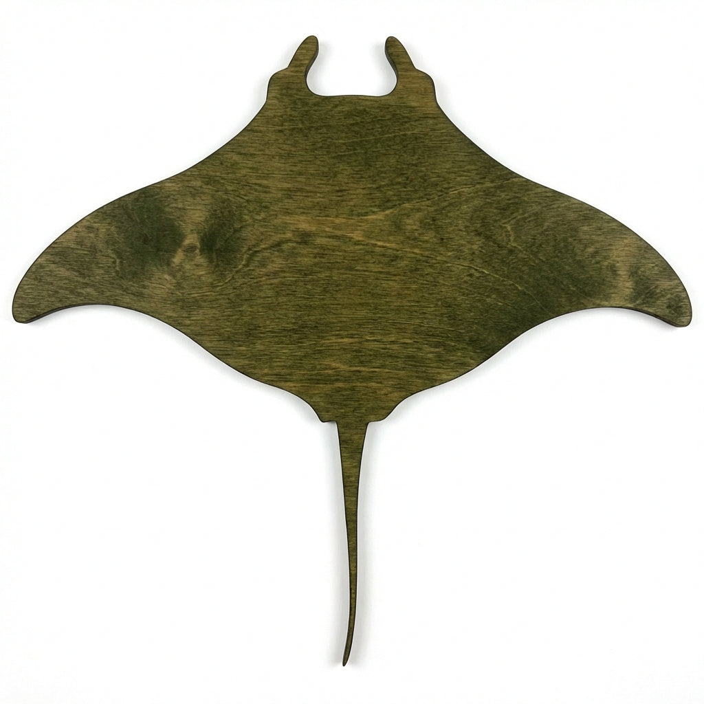 Manta Ray Wood Wall Art Carved Wood Wall Art Panel - Freeform (Fern)