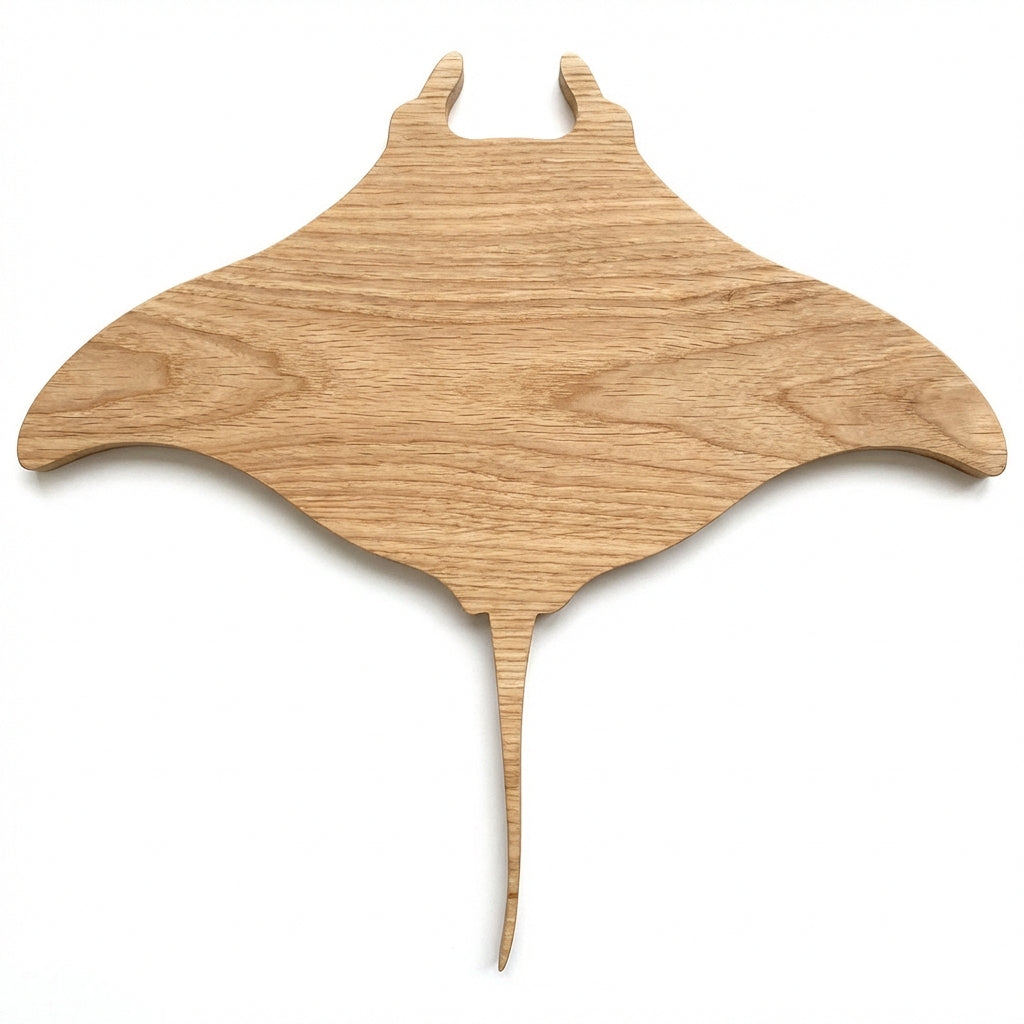 Manta Ray Wood Wall Art Carved Wood Wall Art Panel - Freeform (Natural)