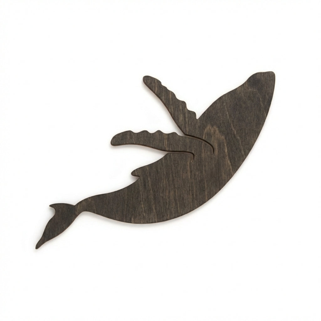 Humpback Whale Wood Wall Art Carved Wood Wall Art Panel - Freeform (Charcoal)