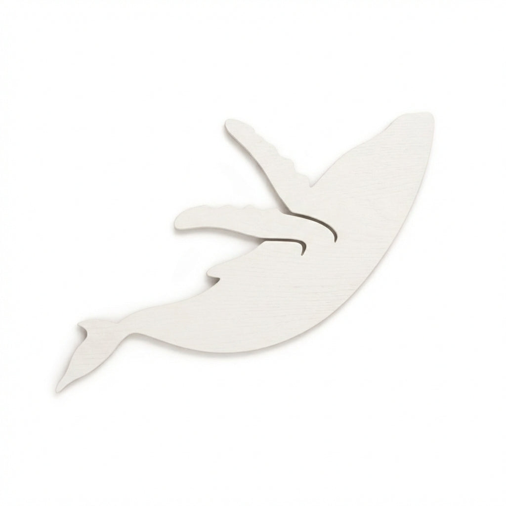 Humpback Whale Wood Wall Art Carved Wood Wall Art Panel - Freeform (Cotton White)