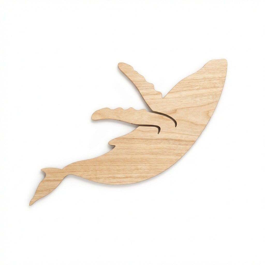 Humpback Whale Wood Wall Art Carved Wood Wall Art Panel - Freeform (Natural)