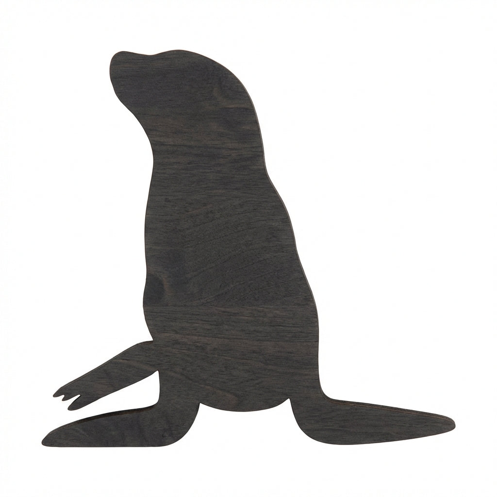 Sea Lion Wood Wall Art Carved Wood Wall Art Panel - Freeform (Charcoal)