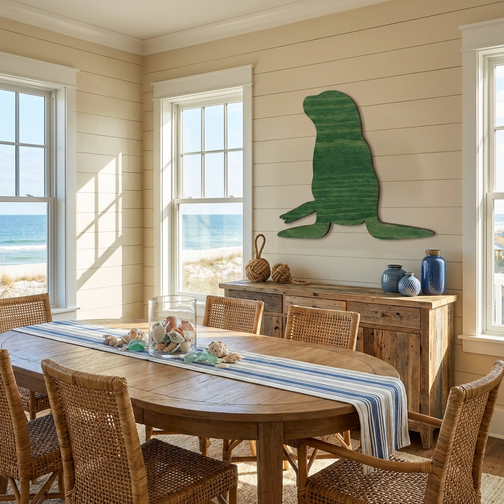 Sea Lion Wood Wall Art Carved Wood Wall Art Panel - Freeform in Dining Room (Fern)