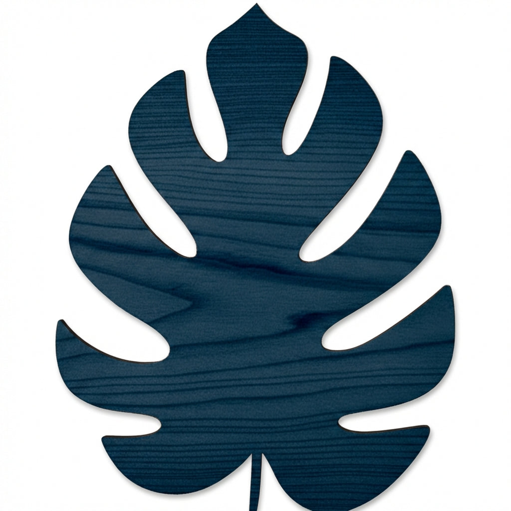 Monstera Leaf Wood Wall Art Carved Wood Wall Art Panel - Freeform (Midnight Sky)