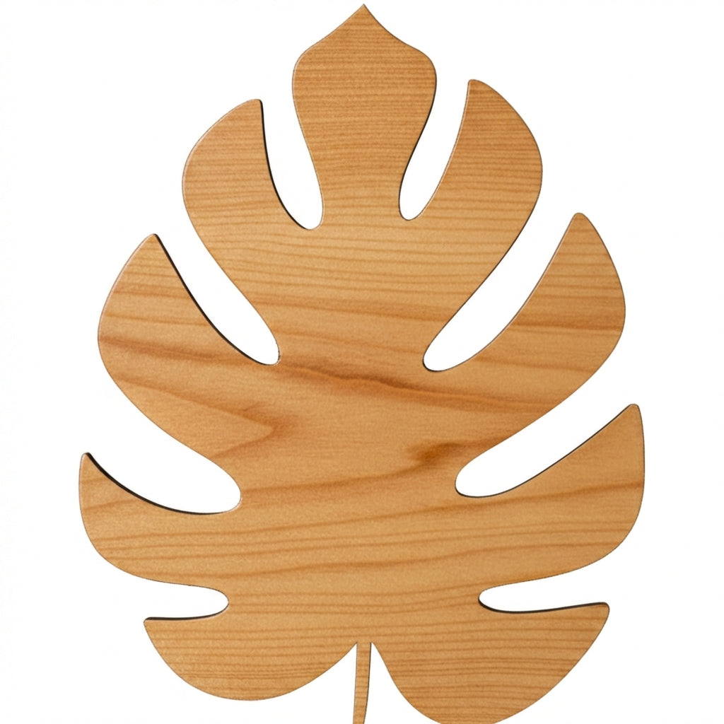 Monstera Leaf Wood Wall Art Carved Wood Wall Art Panel - Freeform (Natural)