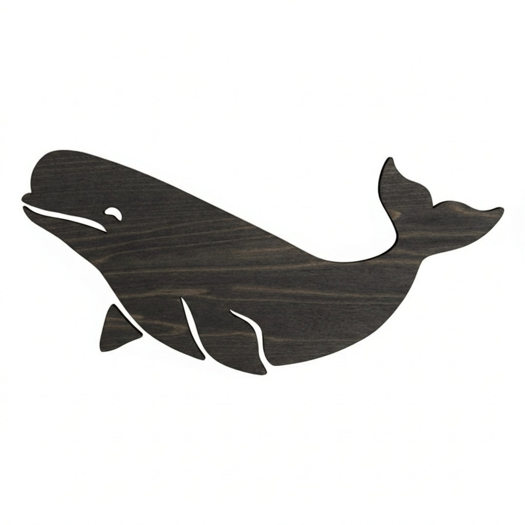 Beluga Whale Wood Wall Art Carved Wood Wall Art Panel - Freeform (Charcoal)