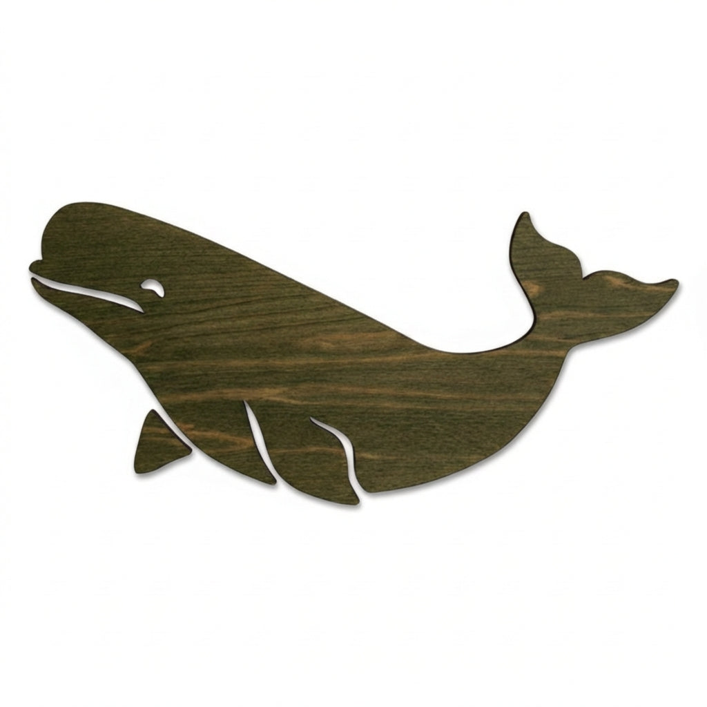 Beluga Whale Wood Wall Art Carved Wood Wall Art Panel - Freeform (Fern)