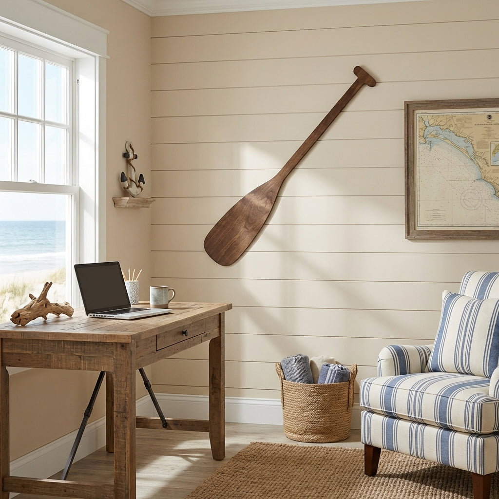 Boat Oar Wood Wall Art Carved Wood Wall Art Panel - Freeform in Office (Fern)