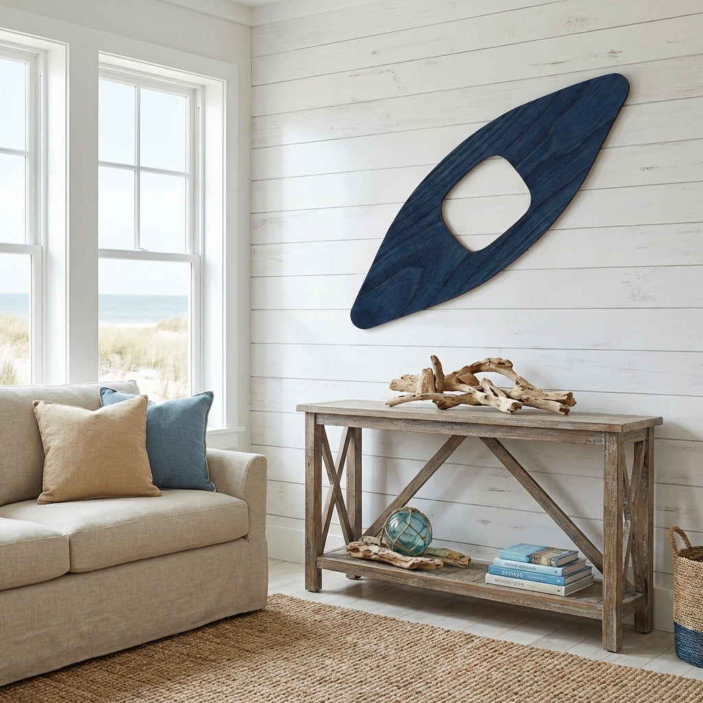 Kayak Wood Wall Art Carved Wood Wall Art Panel - Freeform in Beach House (Midnight Sky)
