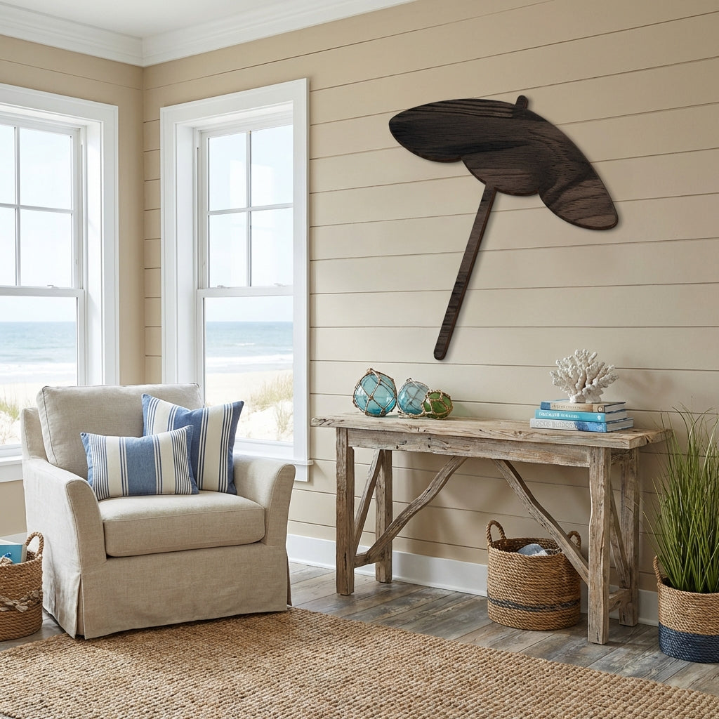 Beach Umbrella Wood Wall Art Carved Wood Wall Art Panel - Freeform in Beach House Living Room (Midnight Sky)