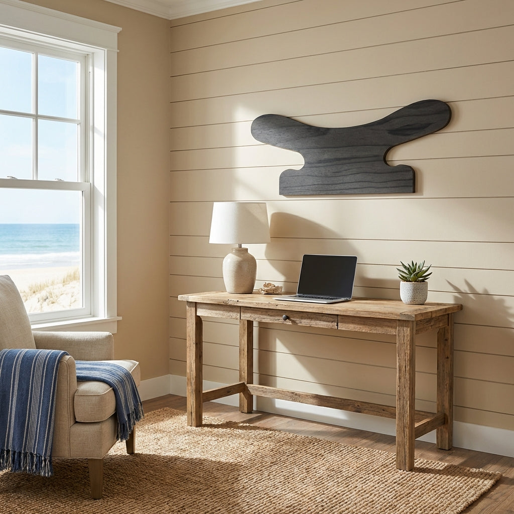 Boat Cleat Wood Wall Art Carved Wood Wall Art Panel - Freeform in Office (Charcoal)