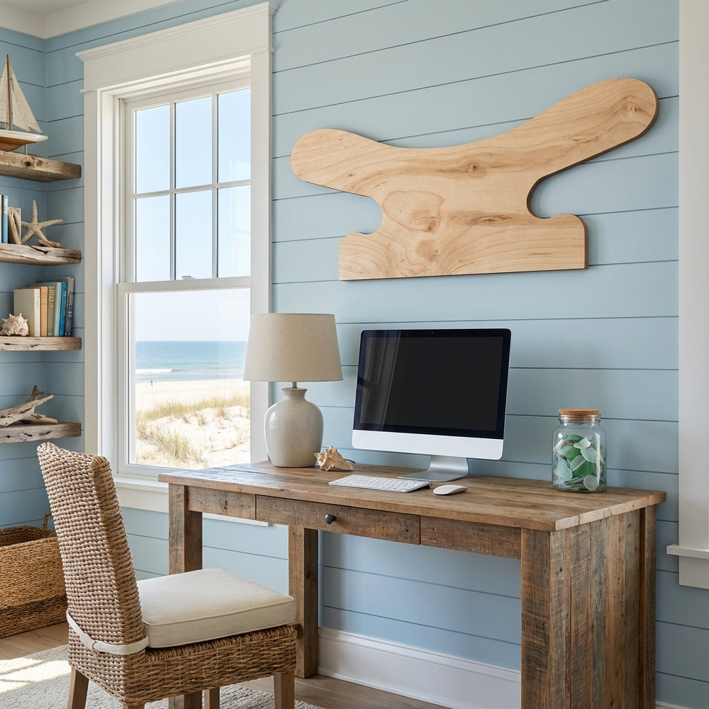 Boat Cleat Wood Wall Art Carved Wood Wall Art Panel - Freeform in Office (Natural)
