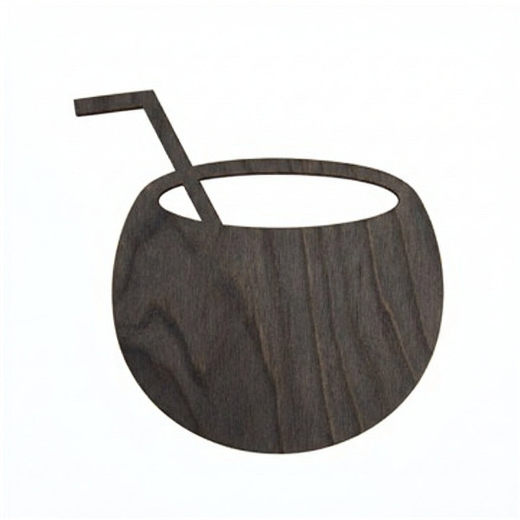 Coconut Drink Wood Wall Art Carved Wood Wall Art Panel - Freeform (Charcoal)