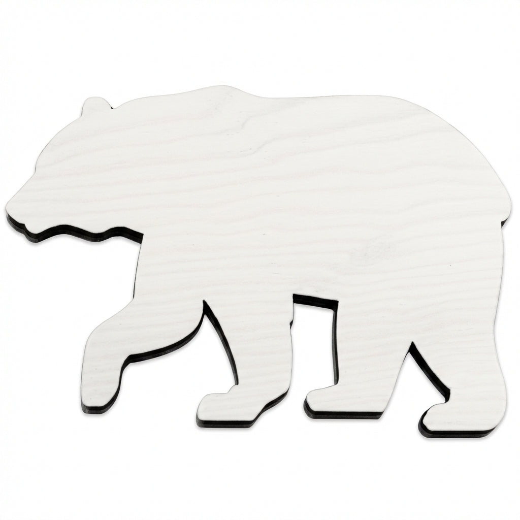 Bear Wood Wall Art Carved Wood Wall Art Panel - Freeform (Cotton White)