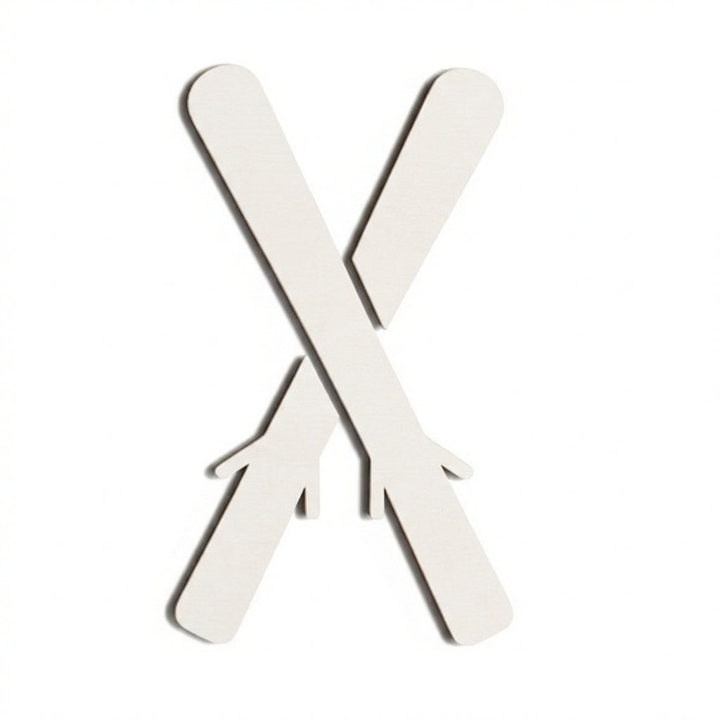 Crossed Skis Wood Wall Art Carved Wood Wall Art Panel - Freeform (Cotton White)