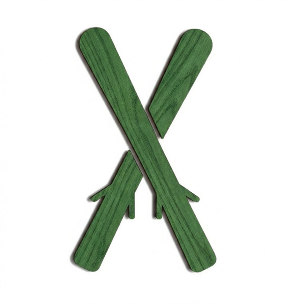 Crossed Skis Wood Wall Art Carved Wood Wall Art Panel - Freeform (Fern)