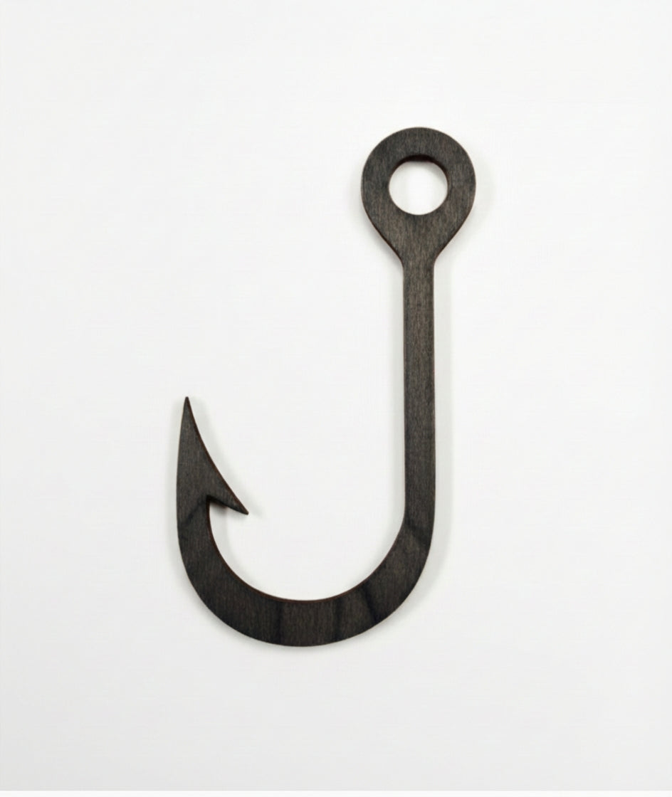 Fish Hook Wood Wall Art Carved Wood Wall Art Panel - Freeform (Charcoal)